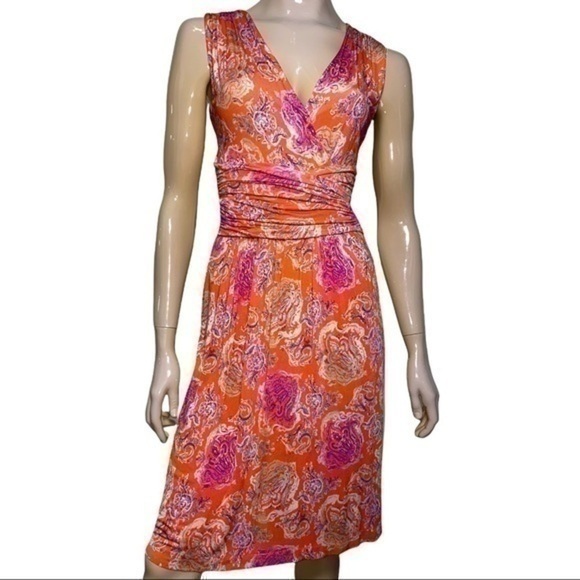 Etro Dresses & Skirts - Etro Women’s Size 40 4 Orange Pink Paisley Surplice Cinched Waist Flowy Dress
